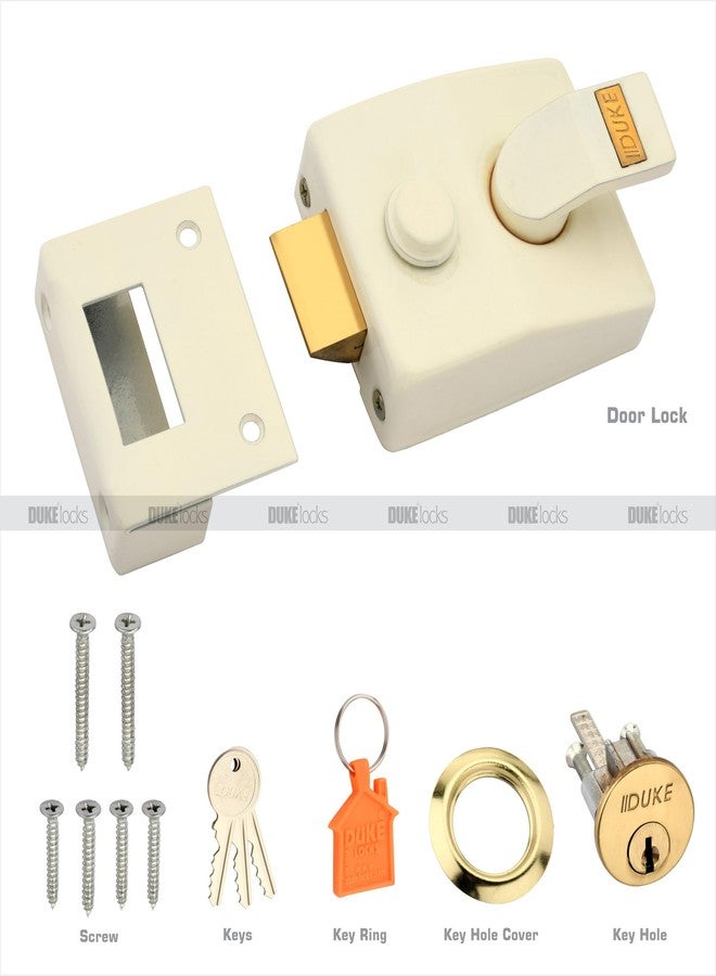 Duke Night Latch Door Lock, Ivory Finish, Weather-Proof with Keys and Installation Hardware | Night Latch | Door Width 25mm-45mm| NL-Ivory - Image 3